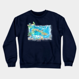 Cuba_ Illustrated_ Travel_ Map_ with_ Roads_ and_ HighlightsM Crewneck Sweatshirt